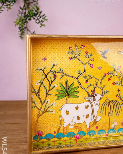 Tray with Pichwai and Mugal Theme - 12x8 inch - WL5400 - Wooden Trays