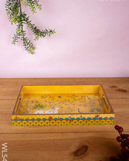 Tray with Pichwai and Mugal Theme - 12x8 inch - WL5400 - Wooden Trays