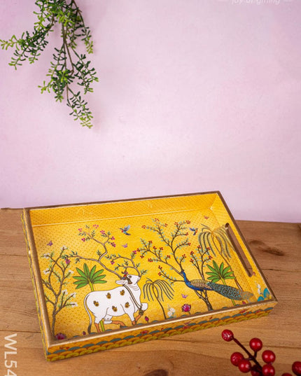 Tray with Pichwai and Mugal Theme - 12x8 inch - WL5400 - Wooden Trays