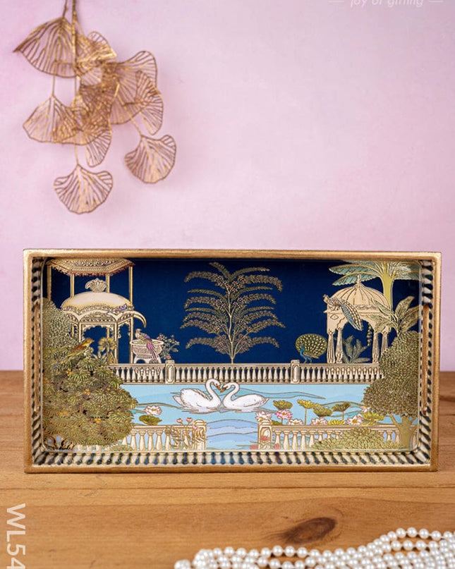 Tray with Swan Theme - 13x7 inch - WL5401 - Wooden Trays