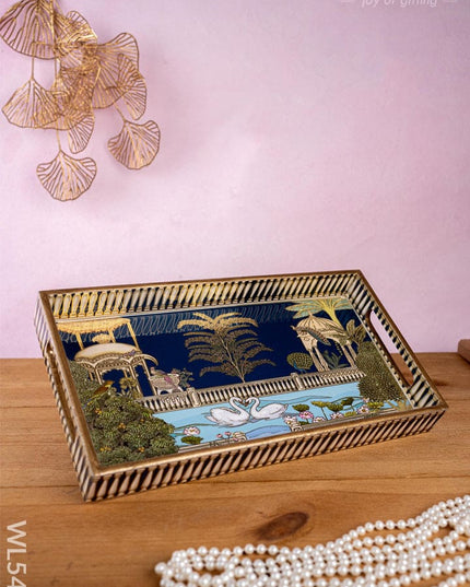 Tray with Swan Theme - 13x7 inch - WL5401 - Wooden Trays