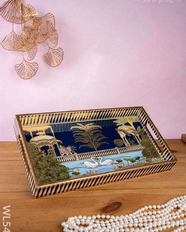 Tray with Swan Theme - 13x7 inch - WL5401 - Wooden Trays