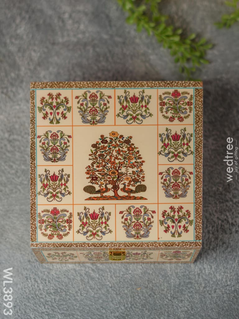 Tree & Peacock Dry Fruit Box With 4 Partitions - Wl3893