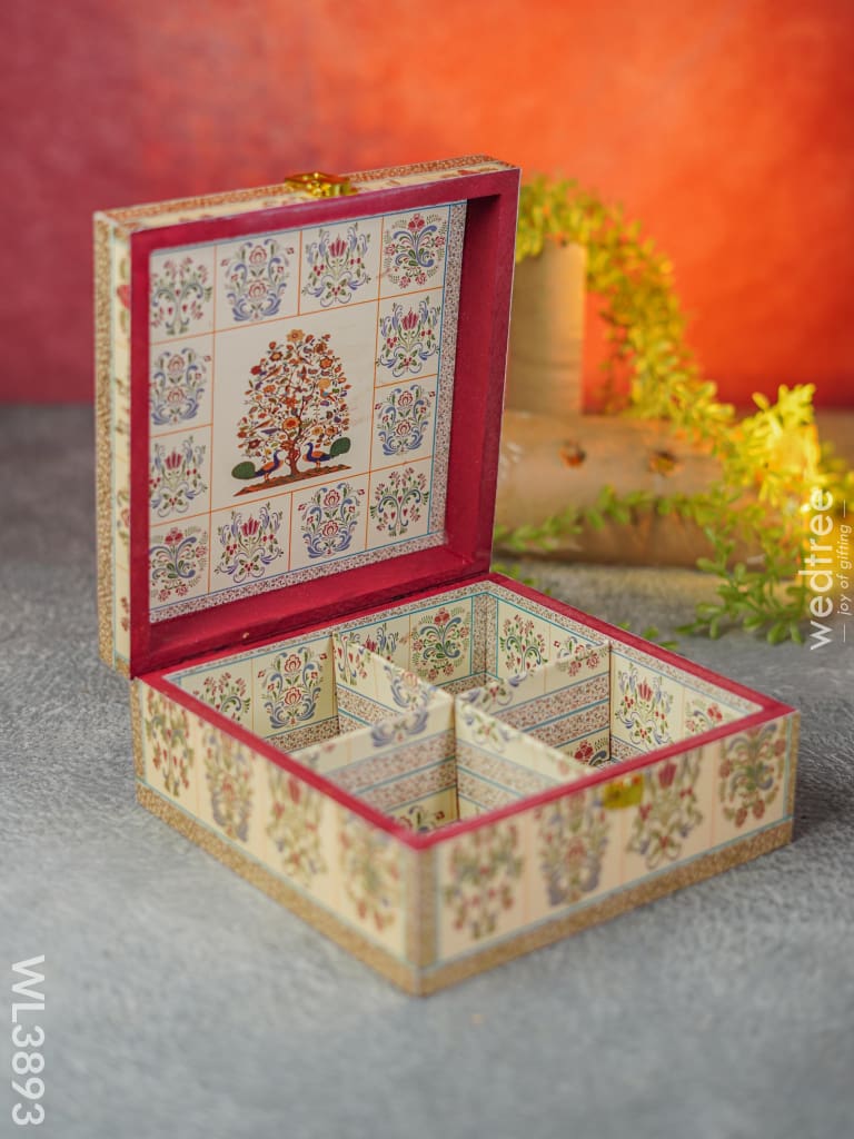 Tree & Peacock Dry Fruit Box With 4 Partitions - Wl3893