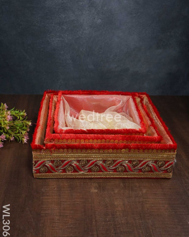 Trousseau Basket With Golden Lace Work - Set Of 3 Wl3068 Wedding Essentials