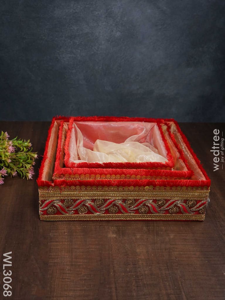 Trousseau Basket With Golden Lace Work - Set Of 3 Wl3068 Wedding Essentials