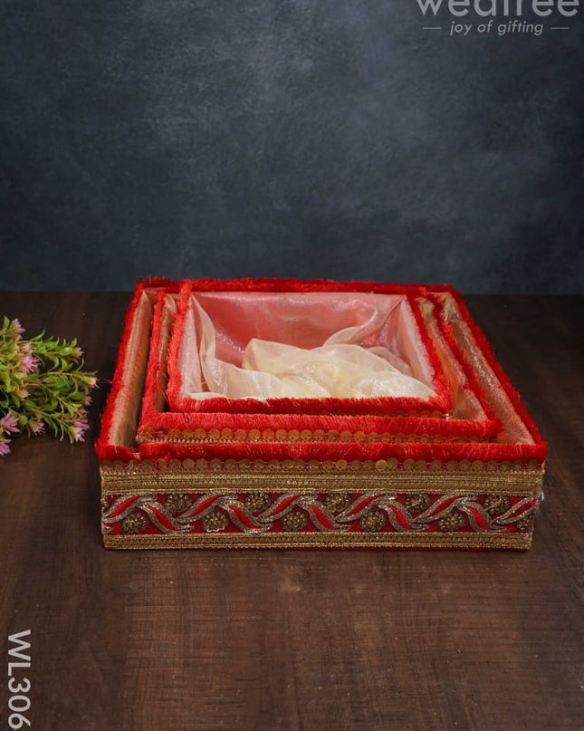 Trousseau Basket With Golden Lace Work - Set Of 3 Wl3068 Wedding Essentials