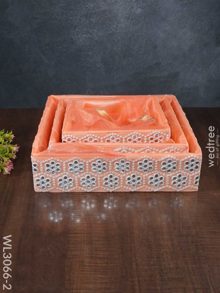 Trousseau Baskets With Embroidery And Mirror Work - Set Of 3 Wl3066 Orange Wedding Essentials