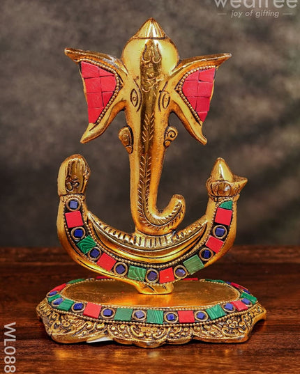 White Metal U Shaped Ganesha With Gold Finish - Wl0881