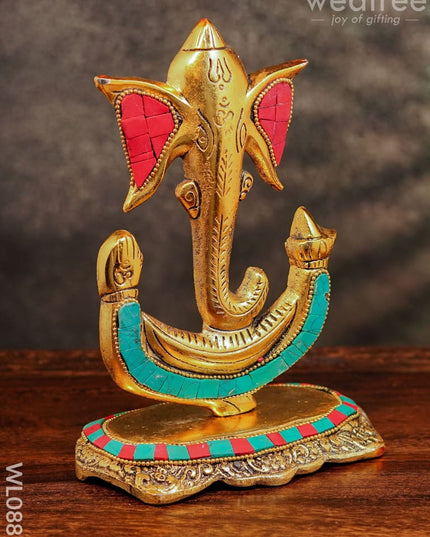 White Metal U Shaped Ganesha With Gold Finish - Wl0881