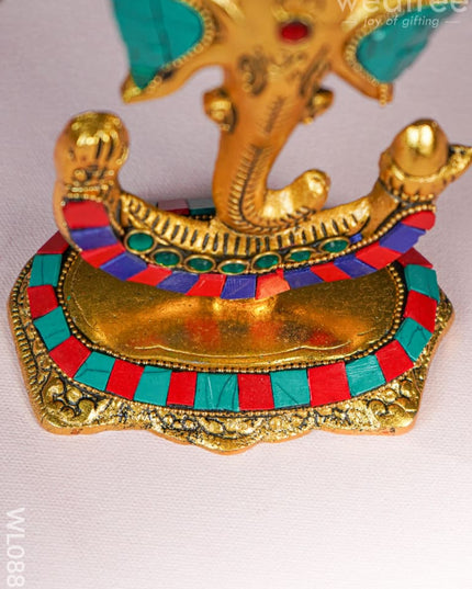 White Metal U shaped Ganesha with Gold finish - WL0881 White Metal