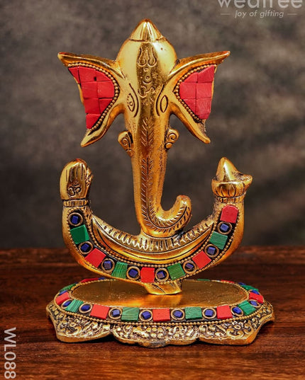 White Metal U Shaped Ganesha With Gold Finish - Wl0881
