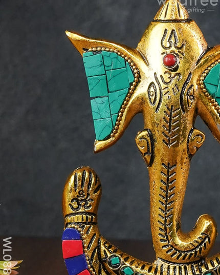 White Metal U Shaped Ganesha With Gold Finish - Wl0881