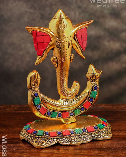 White Metal U Shaped Ganesha With Gold Finish - Wl0881