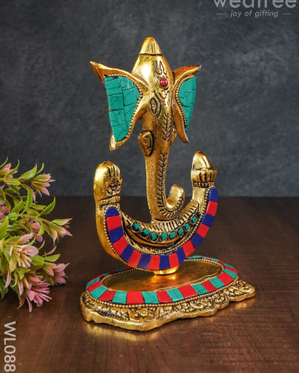 White Metal U Shaped Ganesha With Gold Finish - Wl0881