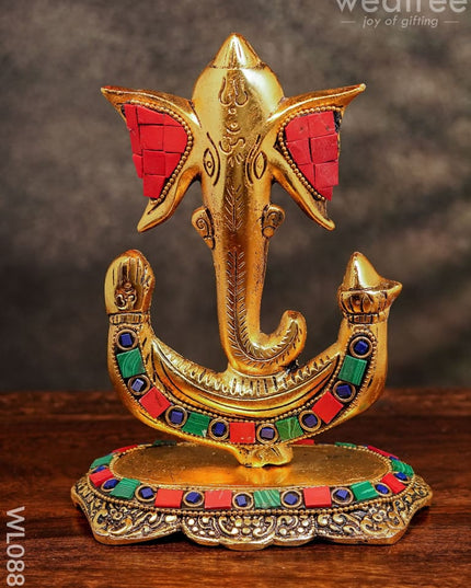 White Metal U Shaped Ganesha With Gold Finish - Wl0881