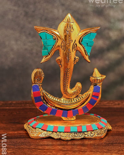 White Metal U Shaped Ganesha With Gold Finish - Wl0881