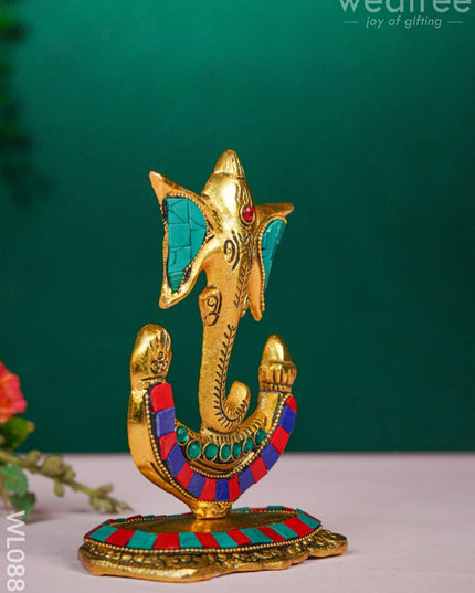 White Metal U shaped Ganesha with Gold finish - WL0881 White Metal
