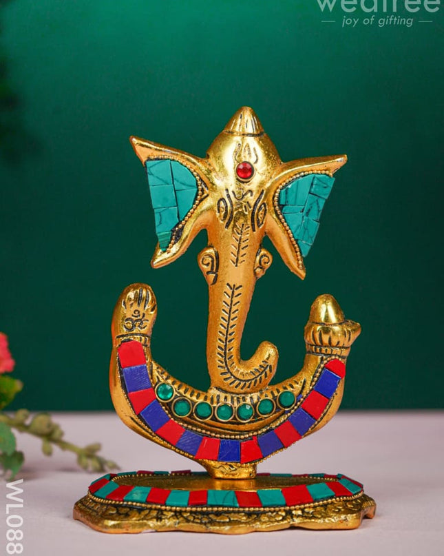 White Metal U shaped Ganesha with Gold finish - WL0881 White Metal