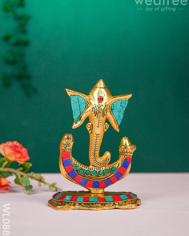 White Metal U shaped Ganesha with Gold finish - WL0881 White Metal