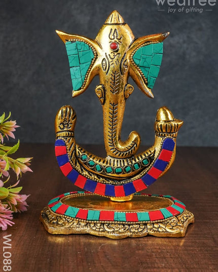 White Metal U Shaped Ganesha With Gold Finish - Wl0881