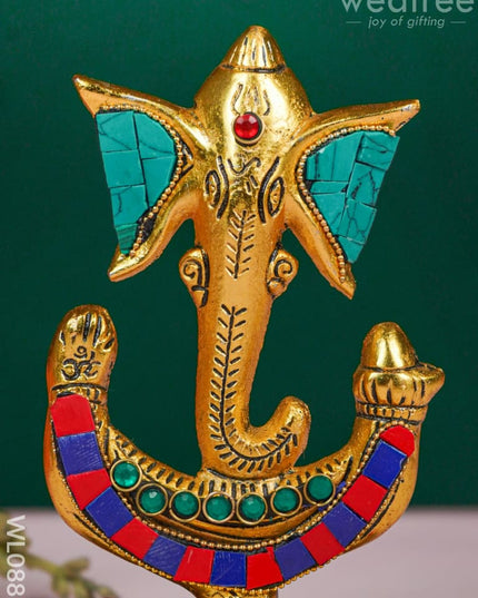 White Metal U shaped Ganesha with Gold finish - WL0881 White Metal