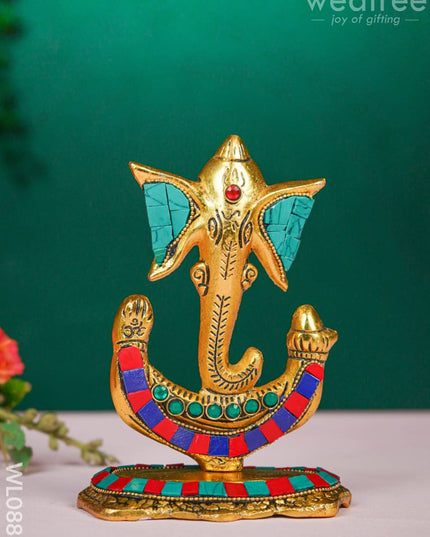 White Metal U shaped Ganesha with Gold finish - WL0881 White Metal