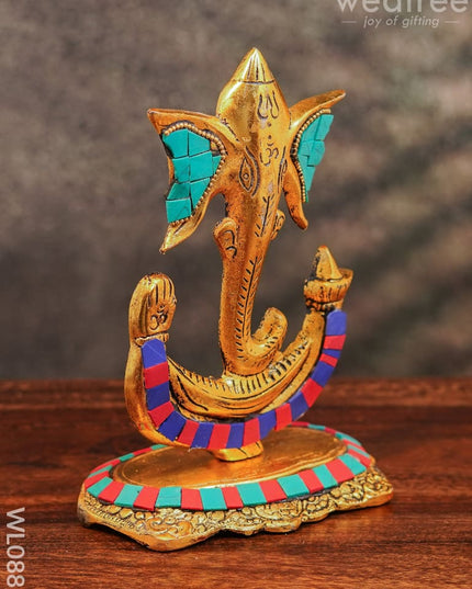 White Metal U Shaped Ganesha With Gold Finish - Wl0881