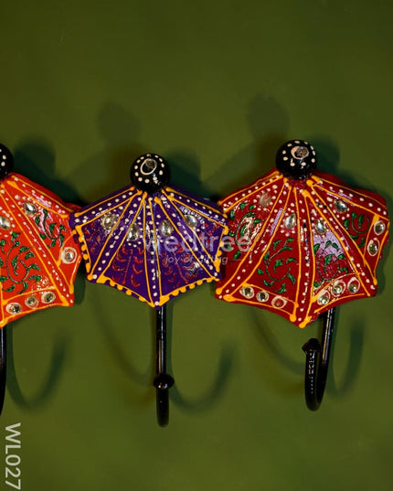 Umbrella Hanger With Hand Painted Stone Work - Wl0276 Metal Decor Hanging