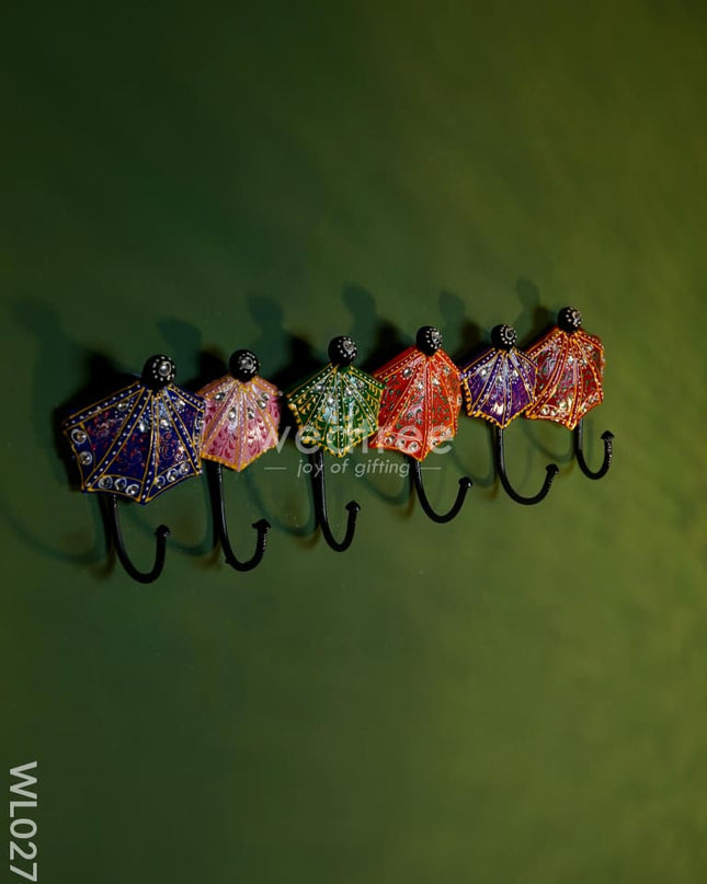 Umbrella Hanger With Hand Painted Stone Work - Wl0276 Metal Decor Hanging