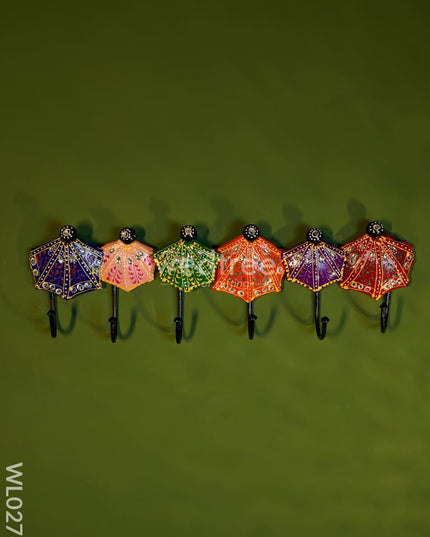 Umbrella Hanger With Hand Painted Stone Work - Wl0276 Metal Decor Hanging