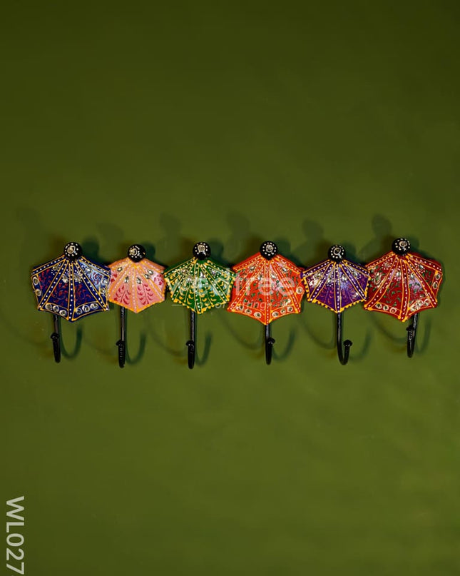 Umbrella Hanger With Hand Painted Stone Work - Wl0276 Metal Decor Hanging