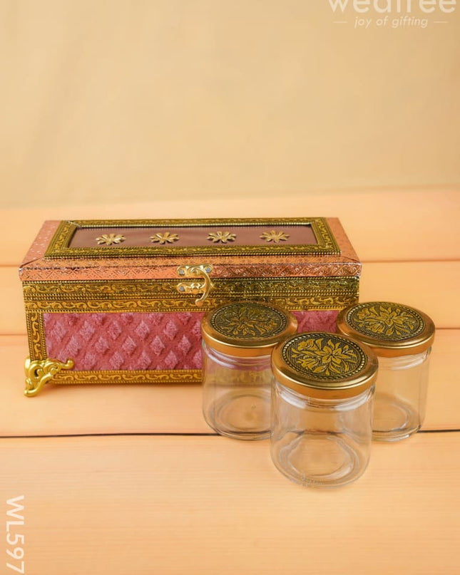 Velvet Dry Fruit Box with 3 Jar - WL5975 - Dry Fruit Box