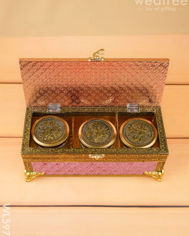 Velvet Dry Fruit Box with 3 Jar - WL5975 - Dry Fruit Box