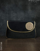 Velvet Envelope Clutch with Beads - Black