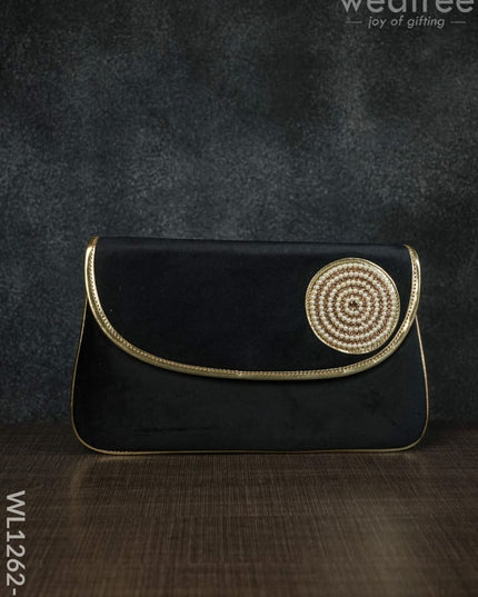 Velvet Envelope Clutch With Beads - Wl1262 Black Clutches And Purses
