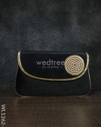 Velvet Envelope Clutch with Beads - Black