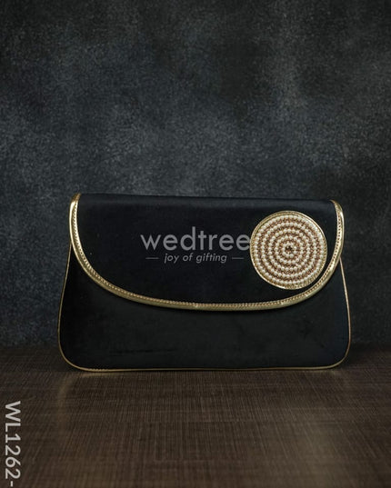 Velvet Envelope Clutch With Beads - Wl1262 Black Clutches And Purses
