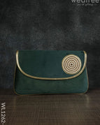 Velvet Envelope Clutch with Beads - Dark Green