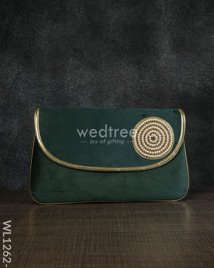 Velvet Envelope Clutch With Beads - Wl1262 Dark Green Clutches And Purses
