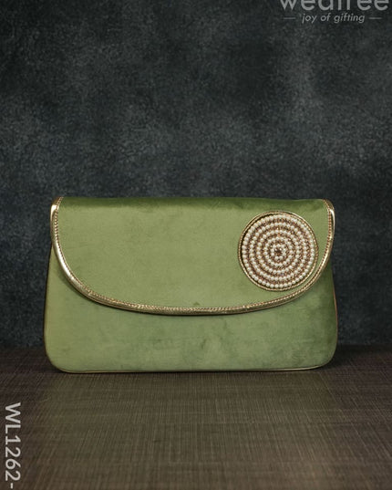 Velvet Envelope Clutch With Beads - Wl1262 Light Green Clutches And Purses