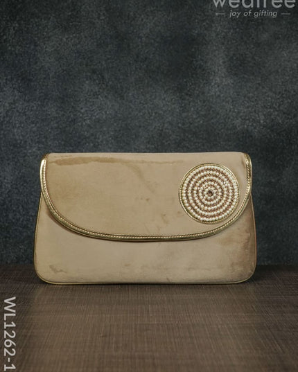Velvet Envelope Clutch With Beads - Wl1262 Light Khaki Brown Clutches And Purses