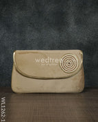 Velvet Envelope Clutch with Beads - Light Khaki Brown