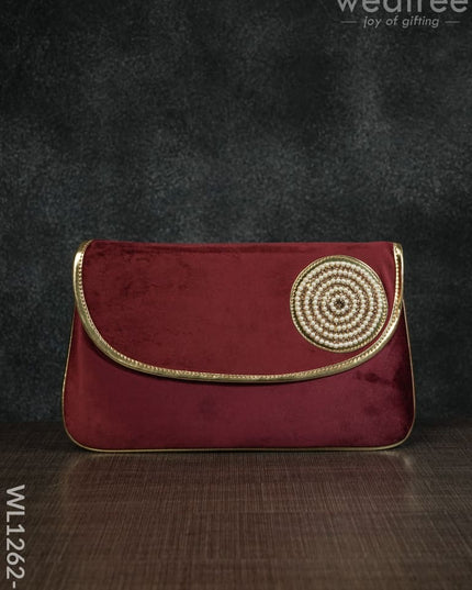 Velvet Envelope Clutch With Beads - Wl1262 Magenta Clutches And Purses
