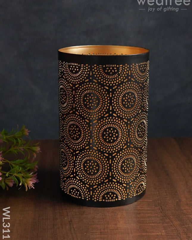 Votive In Black Matte Finish & Jhaali Pattern - Big Wl3117 Candles And Votives