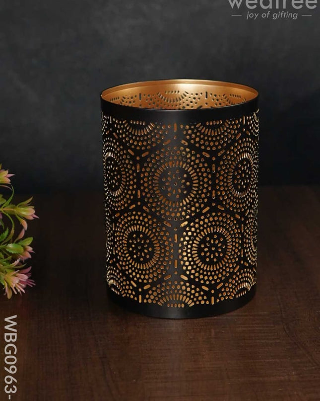 Votive In Black Matte Finish & Jhaali Pattern - Wbg0963 Medium Candles