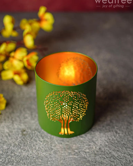 Votive With Tree Design - Wbg1305 Diyas & Candle Holders