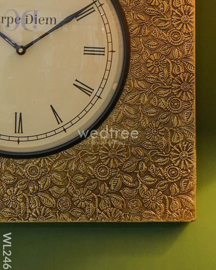 Wall Clock - Brass Square Embossed (16X16) Wl2461 Clocks