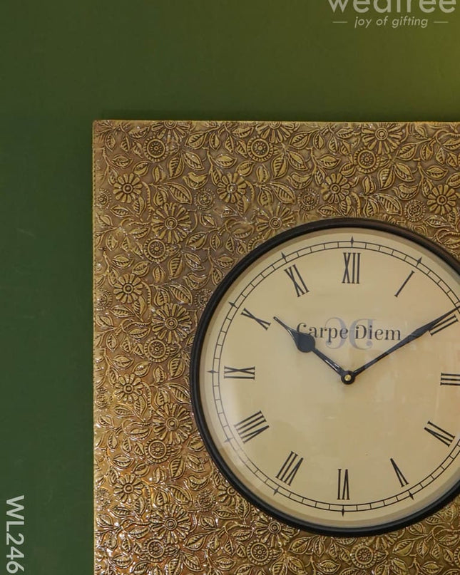 Wall Clock - Brass Square Embossed (16X16) Wl2461 Clocks