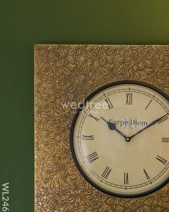 Wall Clock - Brass Square Embossed (16X16) Wl2461 Clocks